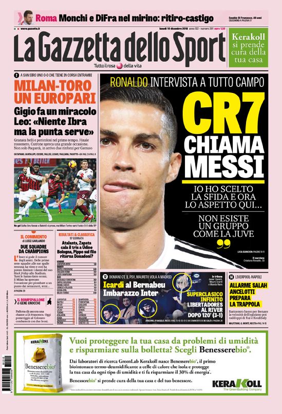 Quotidiani: la prima pagina di Qs, Stadio, Gazzetta, Corriere dello Sport, Tuttosport