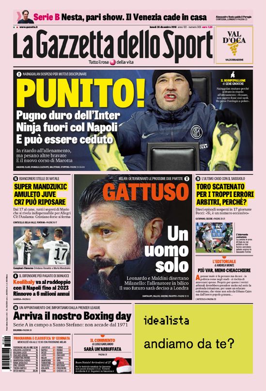 Quotidiani: la prima pagina di Qs, Stadio, Gazzetta, Corriere dello Sport, Tuttosport
