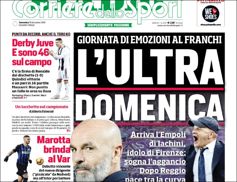 Quotidiani: la prima pagina di Qs, Stadio, Gazzetta, Corriere dello Sport, Tuttosport