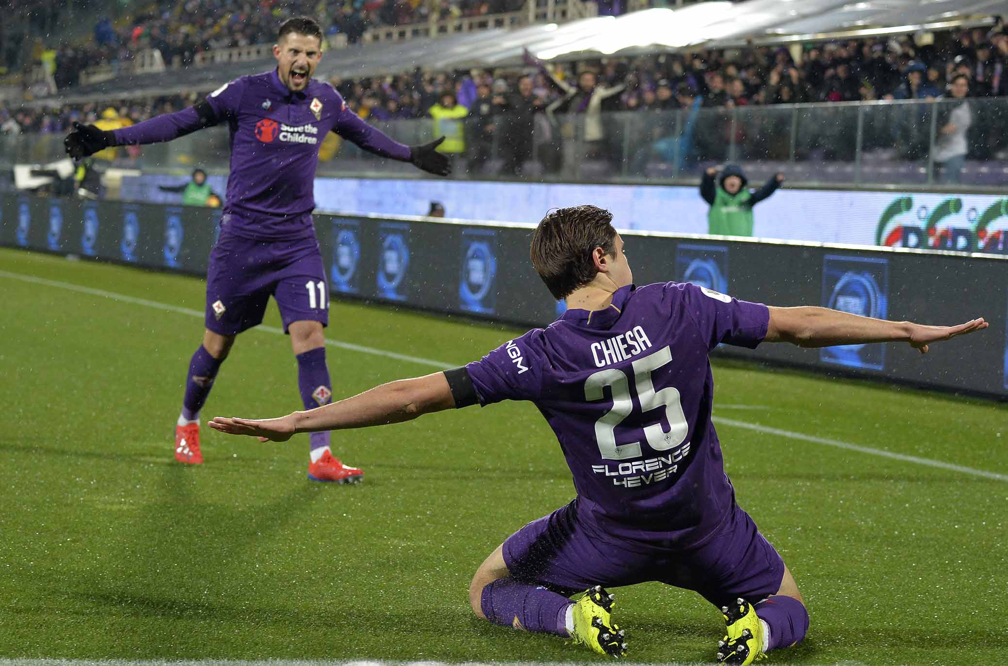FIORENTINA-ROMA COPPA ITALIA 30-01-2019 ESULTANZA DI FEDERICO CHIESACON KEVIN MIRALLAS. GALASSI SILVANO/SILPRESS
