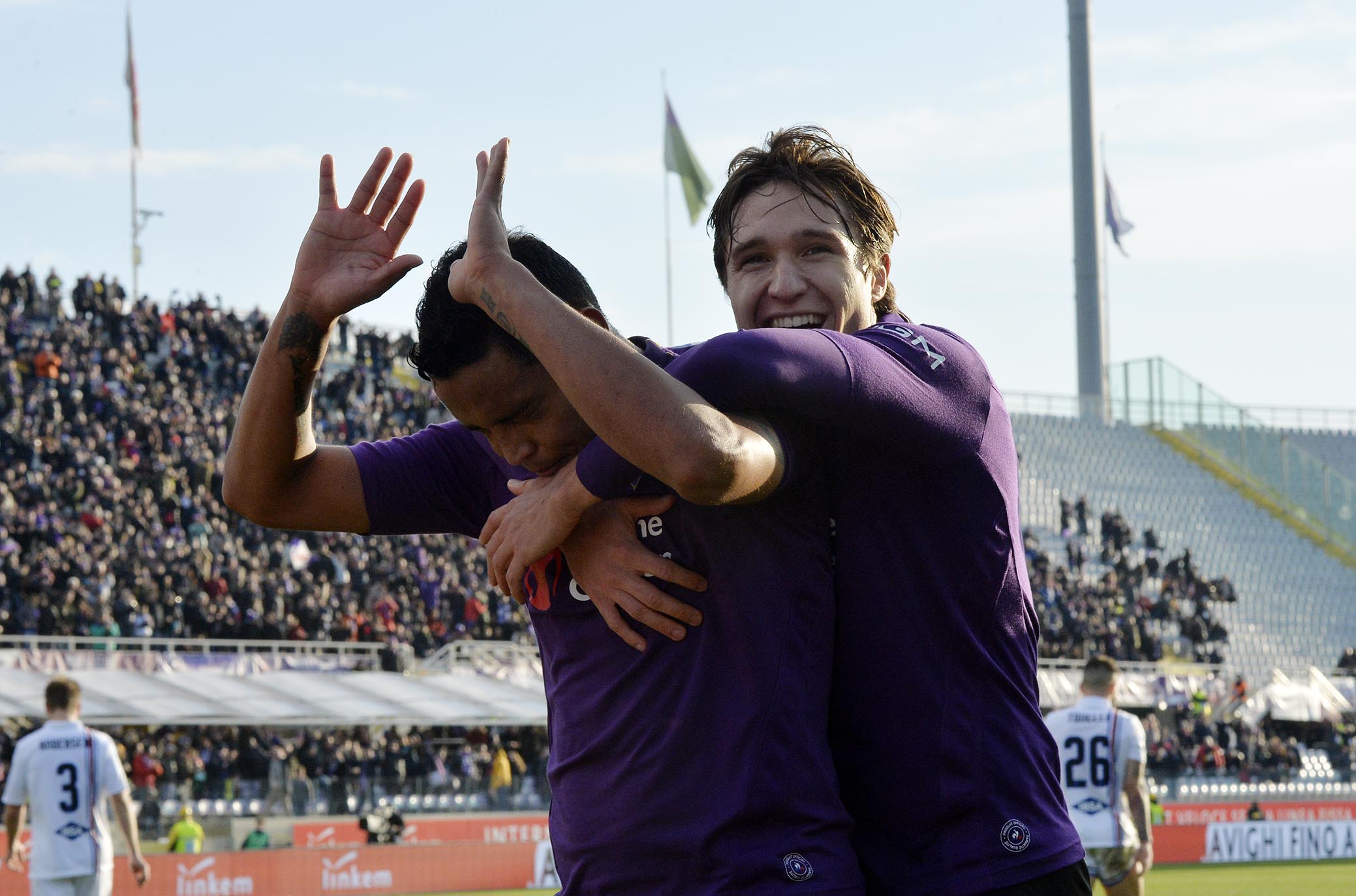 FIORENTINA-SAMPDORIA 20-01-2019 ESULTANZA DI LUIS MURIEL DOPO IL GOL CON FEDERICO CHIESA. GALASSI SILAVNO/SILPRESS