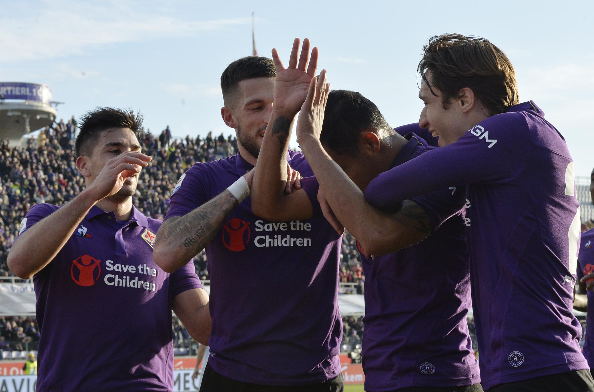 FIORENTINA-SAMPDORIA 20-01-2019 ESULTANZA DI LUIS MURIEL DOPO IL GOL CON FEDERICO CHIESA E COMPAGNI. GALASSI SILAVNO/SILPRESS