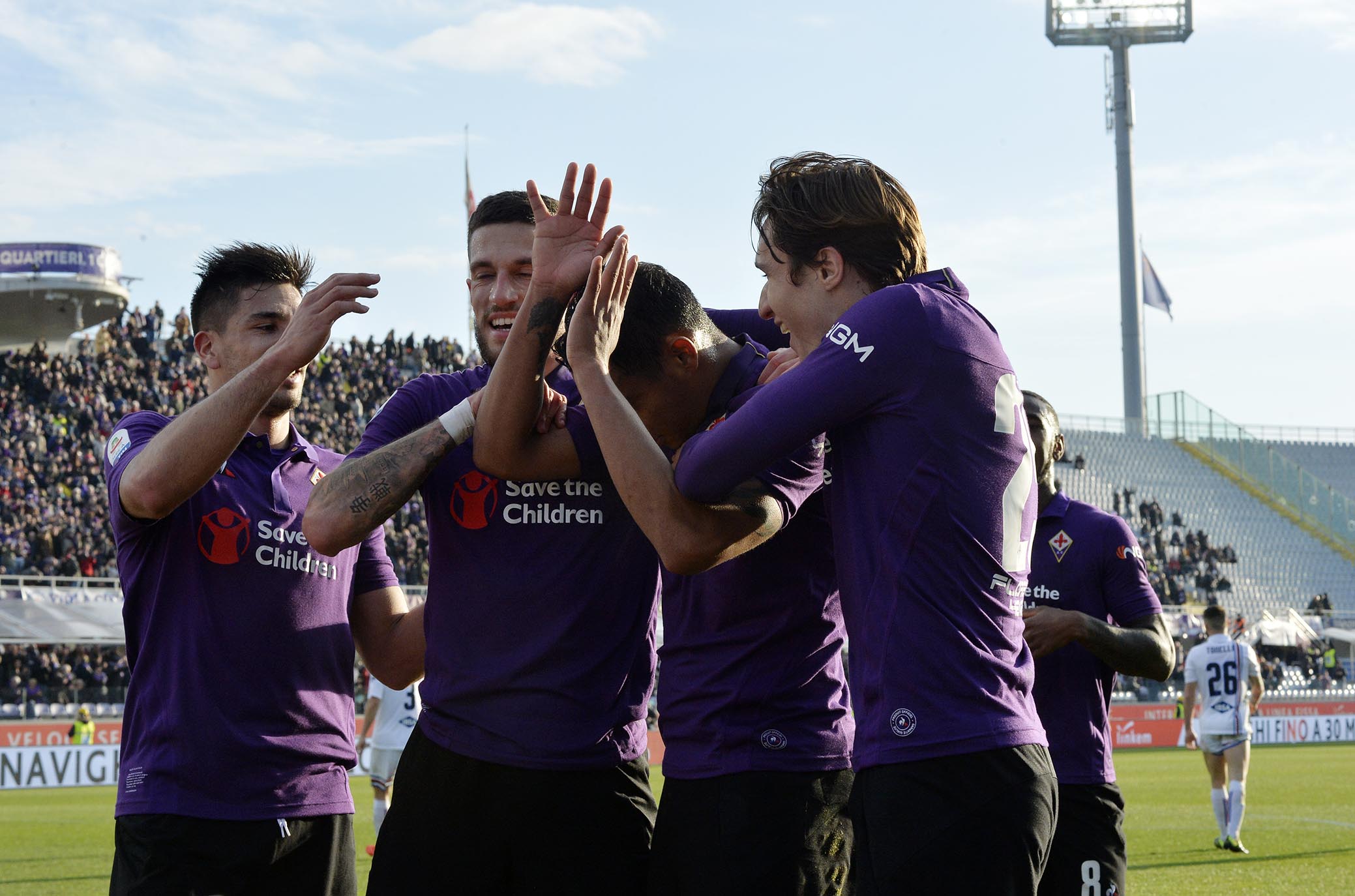 FIORENTINA-SAMPDORIA 20-01-2019 ESULTANZA DI LUIS MURIEL DOPO IL GOL CON FEDERICO CHIESA E COMPAGNI. GALASSI SILAVNO/SILPRESS