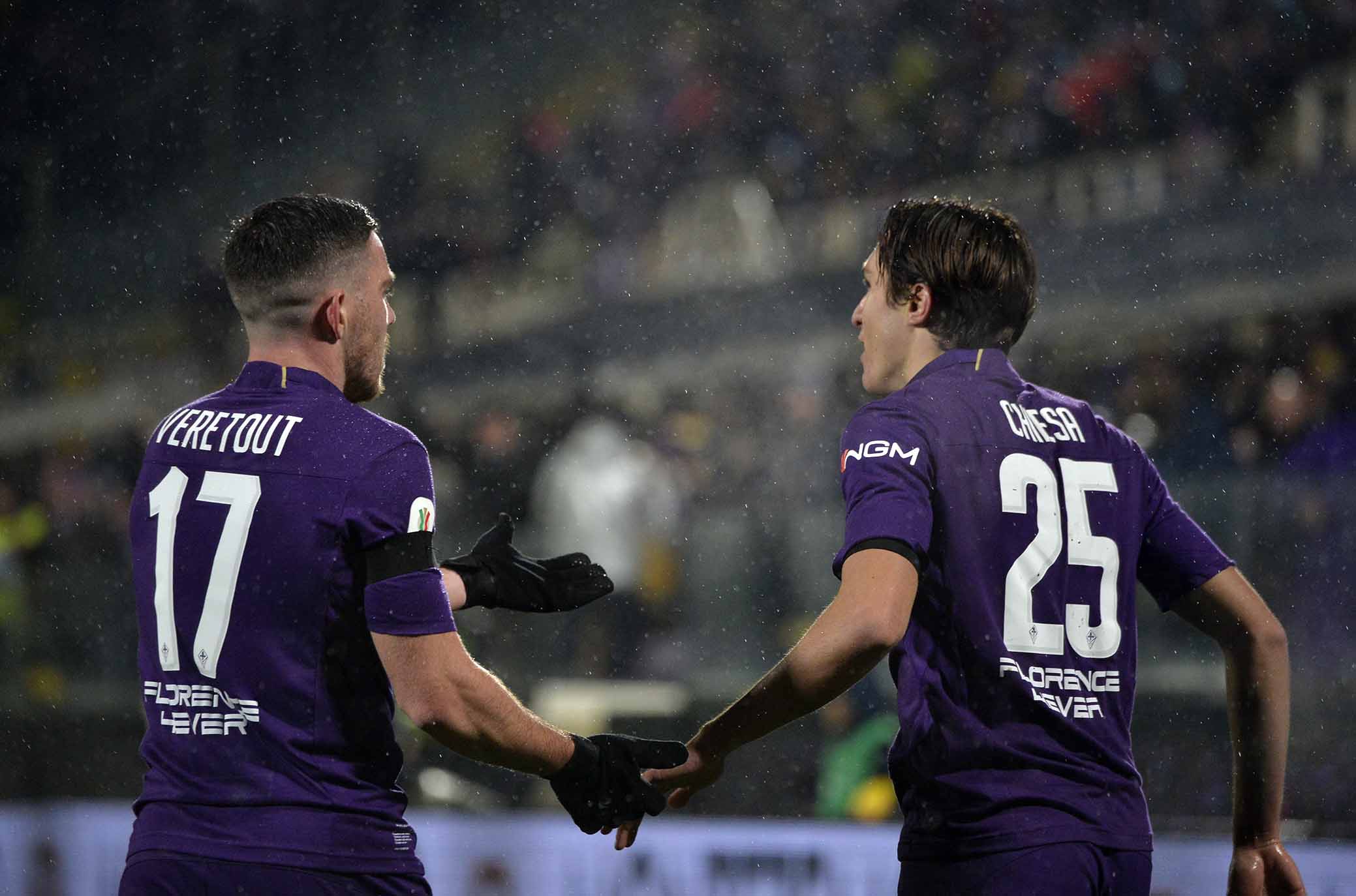 FIORENTINA-ROMA COPPA ITALIA 30-01-2019 ESULTANZA DI FEDERICO CHIESA CON JORDAN VERETOUT. GALASSI SILVANO/SILPRESS
