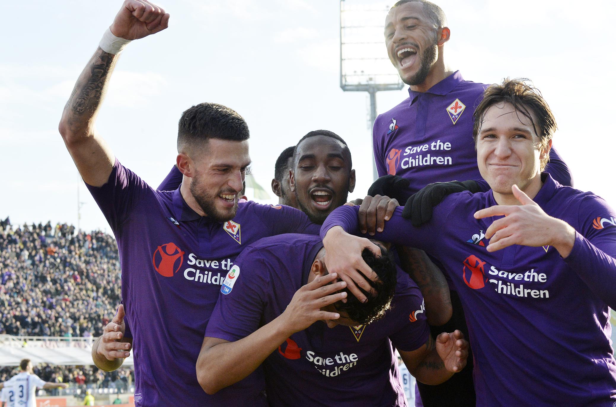 FIORENTINA-SAMPDORIA 20-01-2019 ESULTANZA DI LUIS MURIEL DOPO IL GOL CON FEDERICO CHIESA E COMPAGNI. GALASSI SILAVNO/SILPRESS