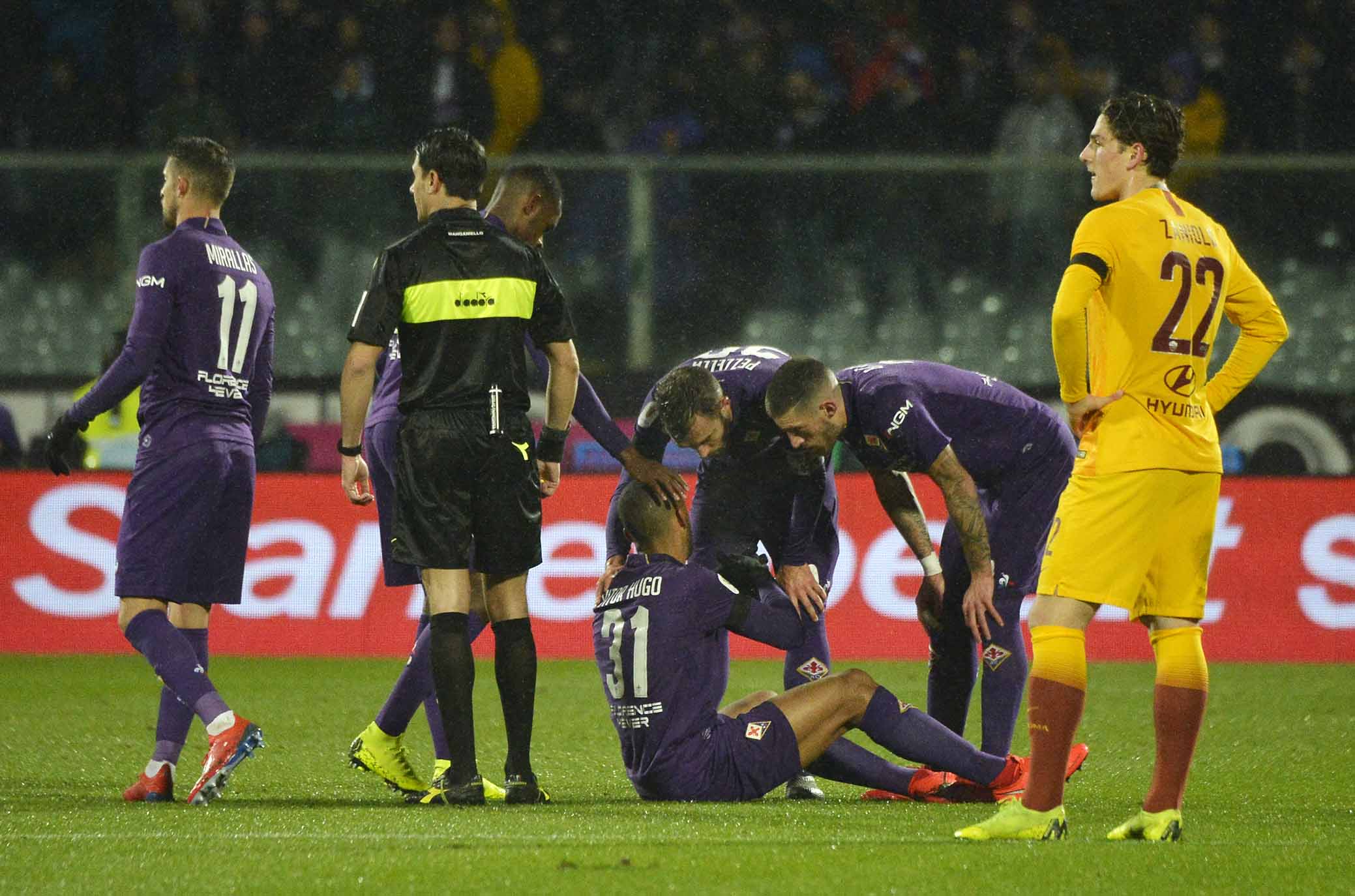 FIORENTINA-ROMA COPPA ITALIA 30-01-2019 INFORTUNIO A VITOR HUGO. GALASSI SILVANO/SILPRESS
