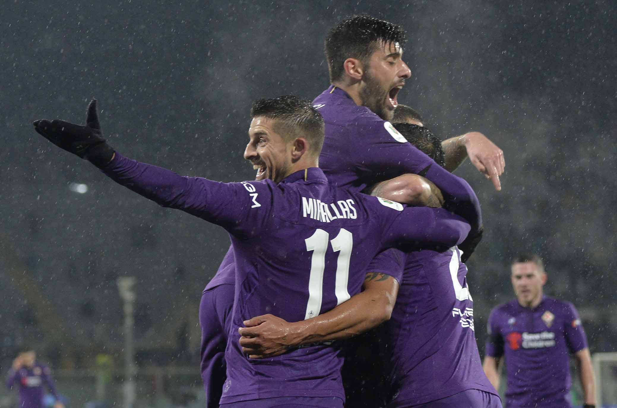 FIORENTINA-ROMA COPPA ITALIA 30-01-2019 ESULTANZA DI LUIS MURIEL CON MIRALLAS KEVIN. GALASSI SILVANO/SILPRESS