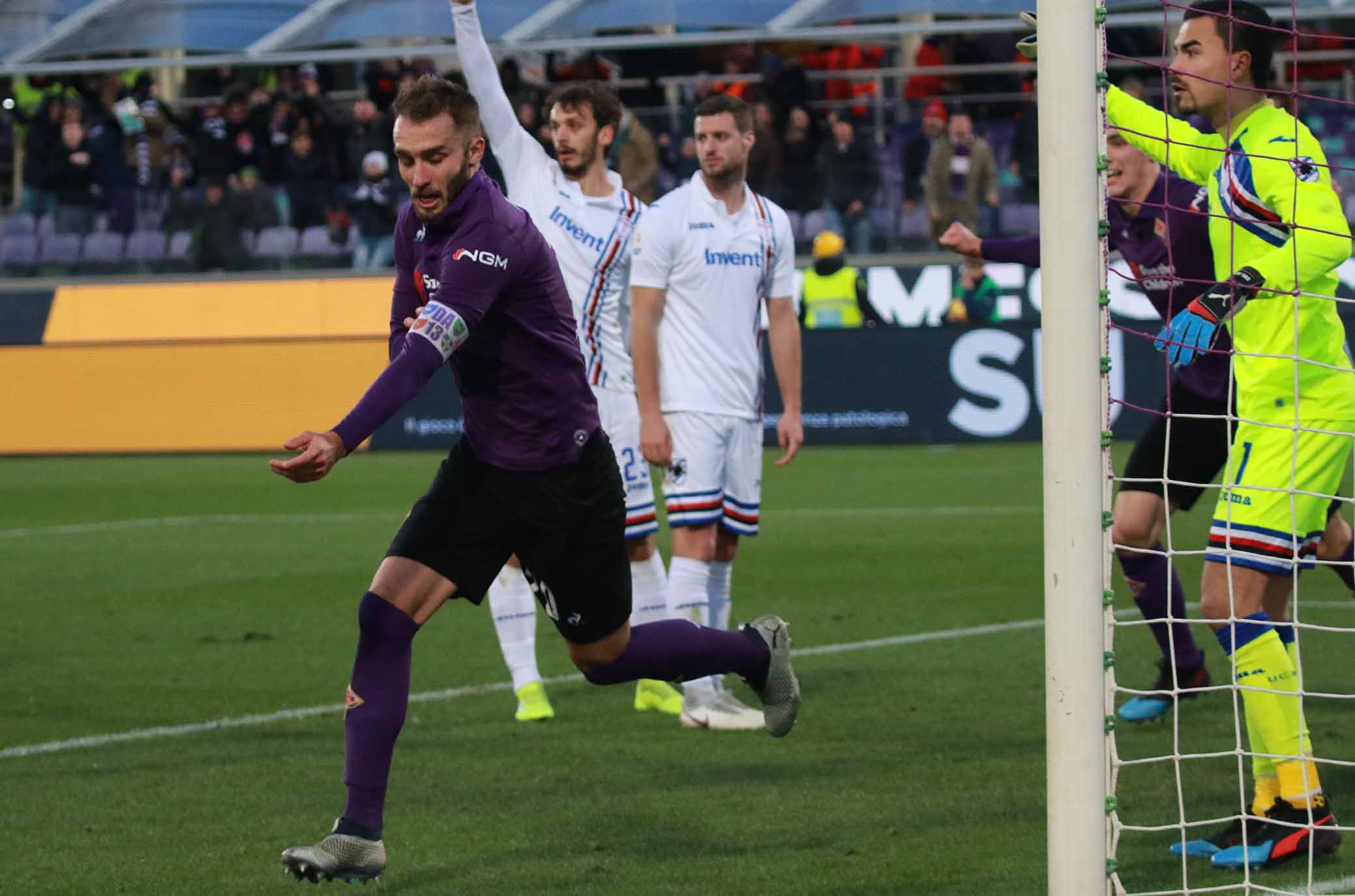 FIORENTINA-SAMPDORIA 20-01-2019 ESULTANZA DI GERMAN PEZZELLA DOPO IL GOL DEL 3-3. GALASSI SILAVNO/SILPRESS
