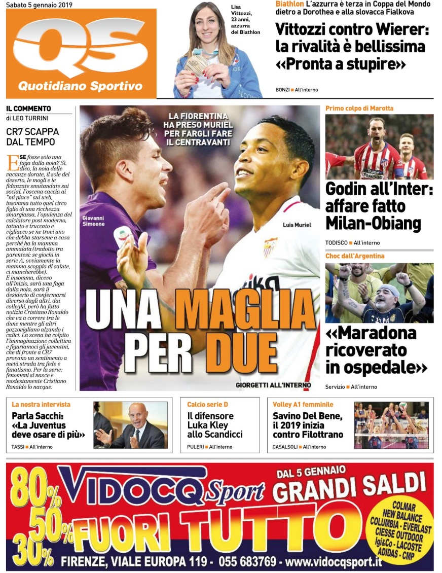 Quotidiani: la prima pagina di Qs, Stadio, Gazzetta, Corriere dello Sport, Tuttosport