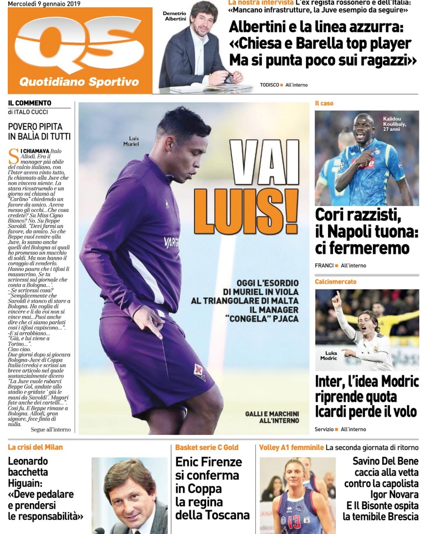 Quotidiani: la prima pagina di Qs, Stadio, Gazzetta, Corriere dello Sport, Tuttosport