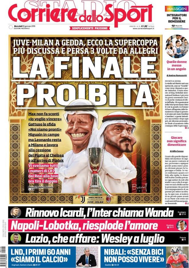 Quotidiani: la prima pagina di Qs, Stadio, Gazzetta, Corriere dello Sport, Tuttosport