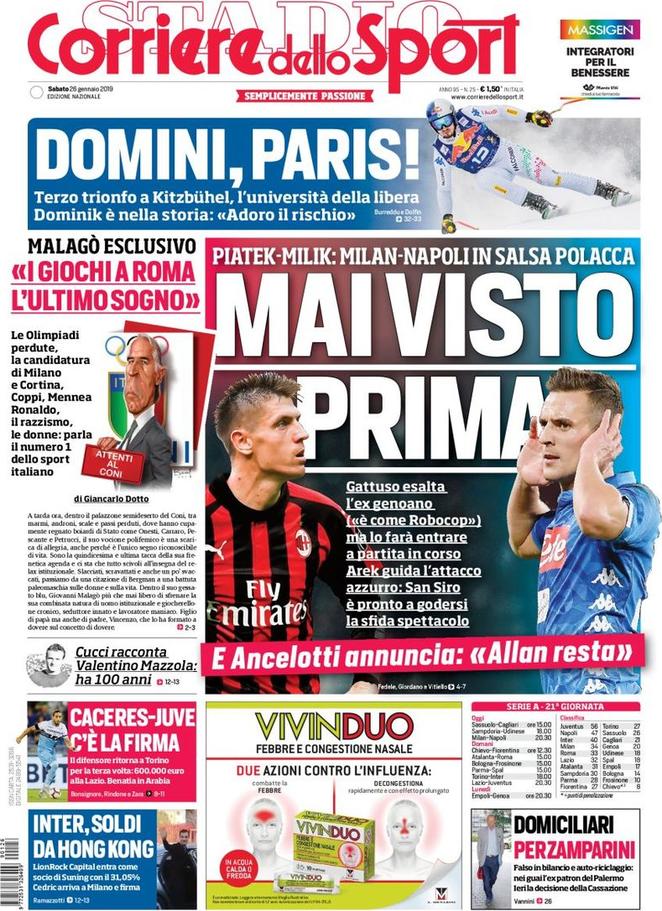 Quotidiani: la prima pagina di Qs, Stadio, Gazzetta, Corriere dello Sport, Tuttosport