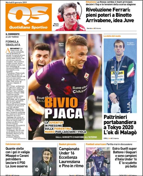 Quotidiani: la prima pagina di Qs, Stadio, Gazzetta, Corriere dello Sport, Tuttosport
