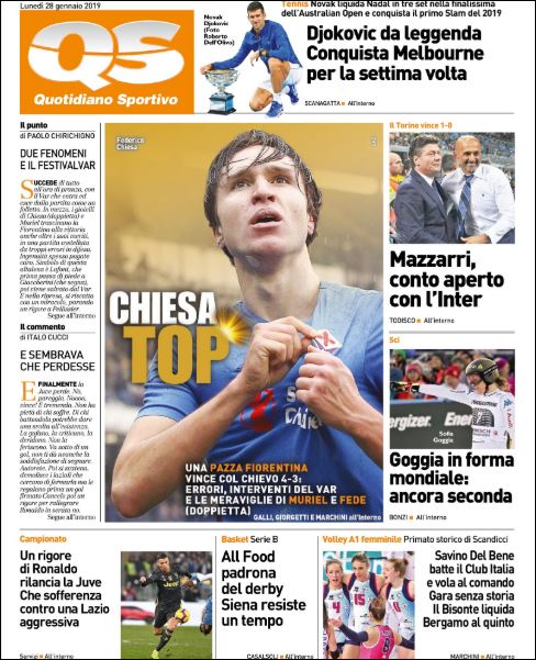 Quotidiani: la prima pagina di Qs, Stadio, Gazzetta, Corriere dello Sport, Tuttosport