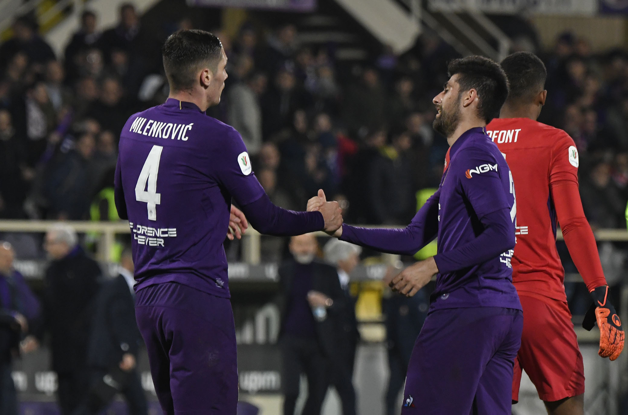 27-02-2019.SEMIFINALE COPPA ITALIA.FIORENTINA-ATALANTA. BENASSI E MILENKOVIC A FINE GARA.GALASSI SILVANO/SILPRESS.