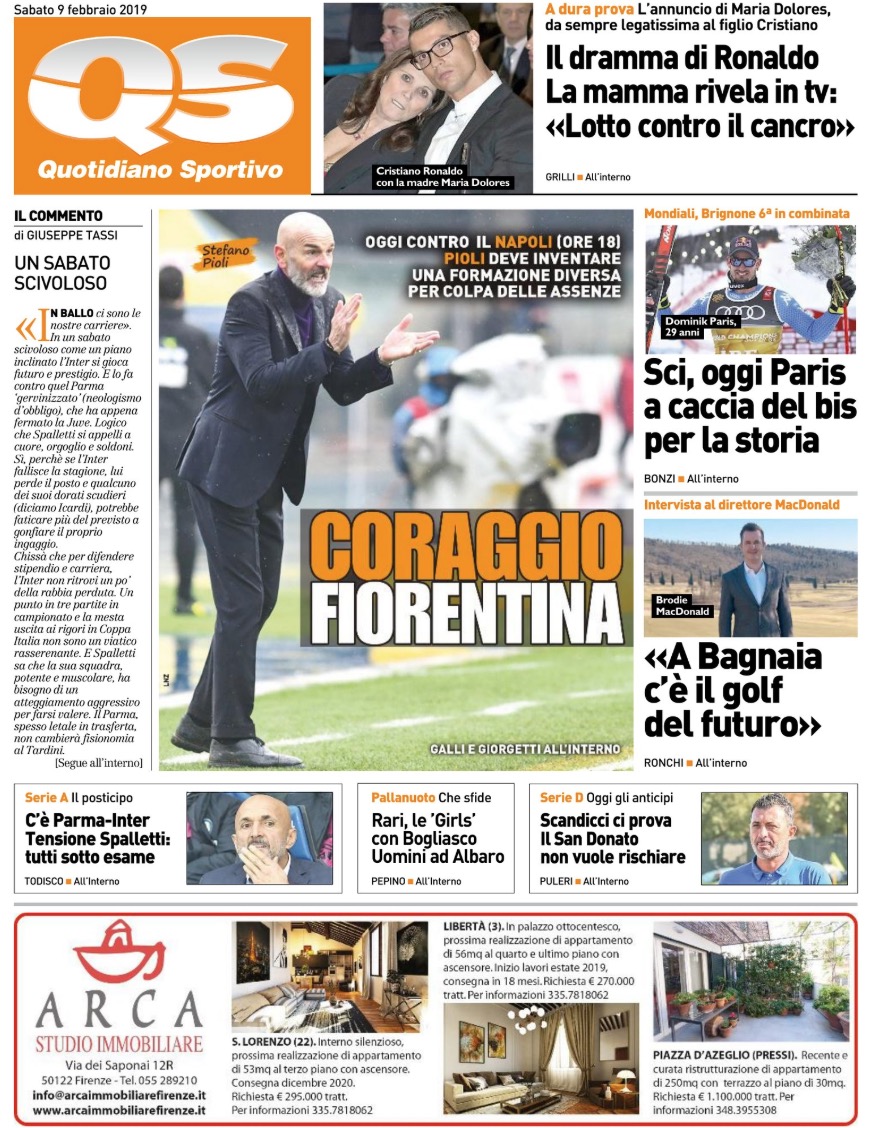 Quotidiani: la prima pagina di Qs, Stadio, Gazzetta, Corriere dello Sport, Tuttosport