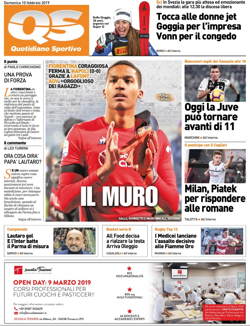Quotidiani: la prima pagina di Qs, Stadio, Gazzetta, Corriere dello Sport, Tuttosport