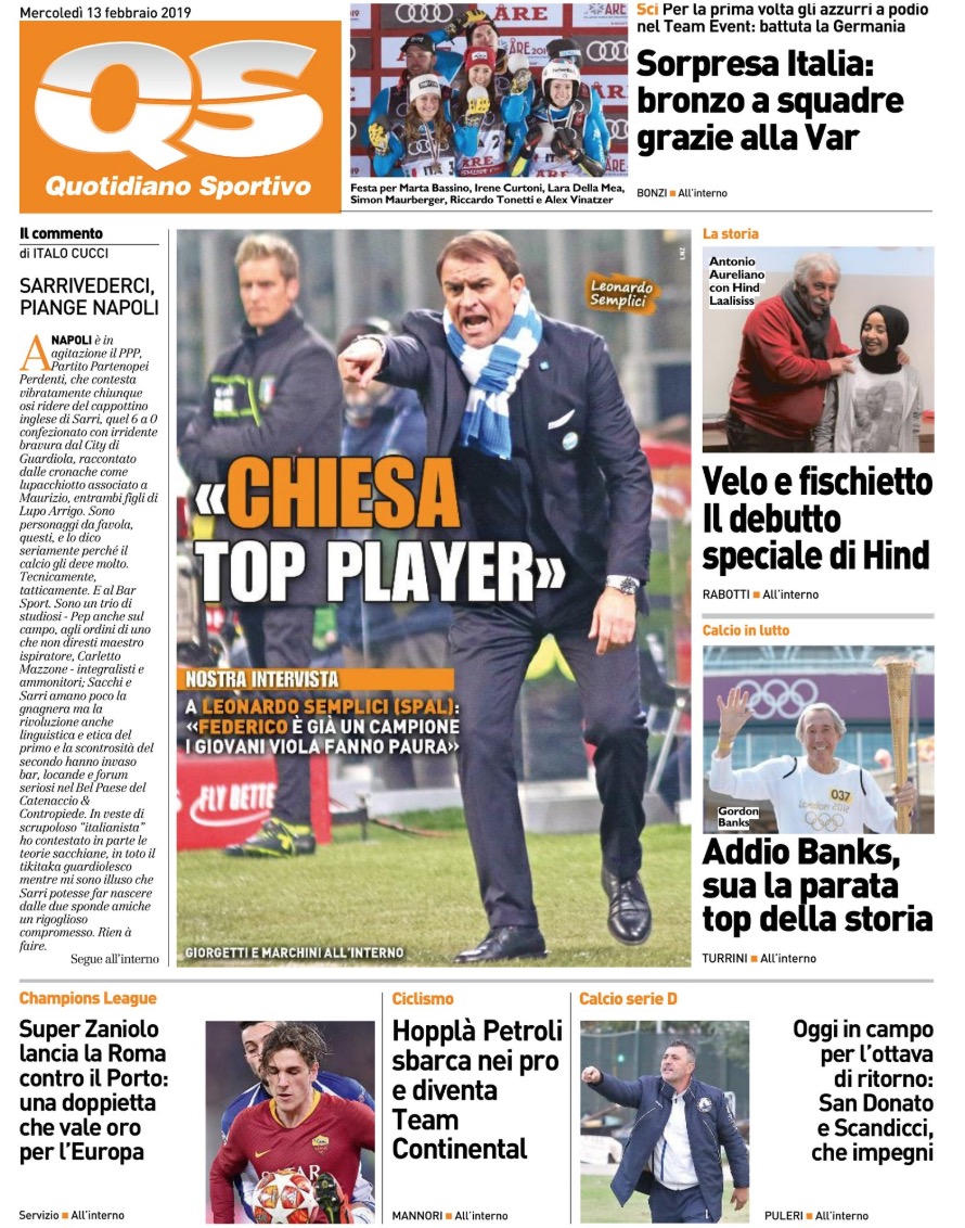 Quotidiani: la prima pagina di Qs, Stadio, Gazzetta, Corriere dello Sport, Tuttosport