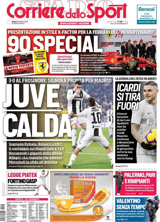 Quotidiani: la prima pagina di Qs, Stadio, Gazzetta, Corriere dello Sport, Tuttosport
