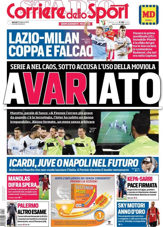 Quotidiani: la prima pagina di Qs, Stadio, Gazzetta, Corriere dello Sport, Tuttosport