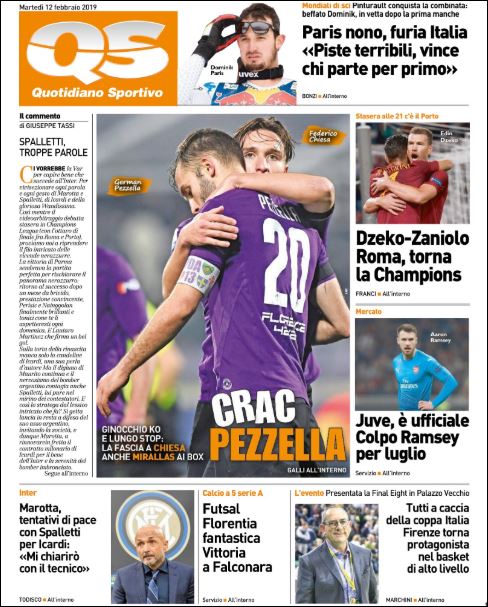 Quotidiani: la prima pagina di Qs, Stadio, Gazzetta, Corriere dello Sport, Tuttosport
