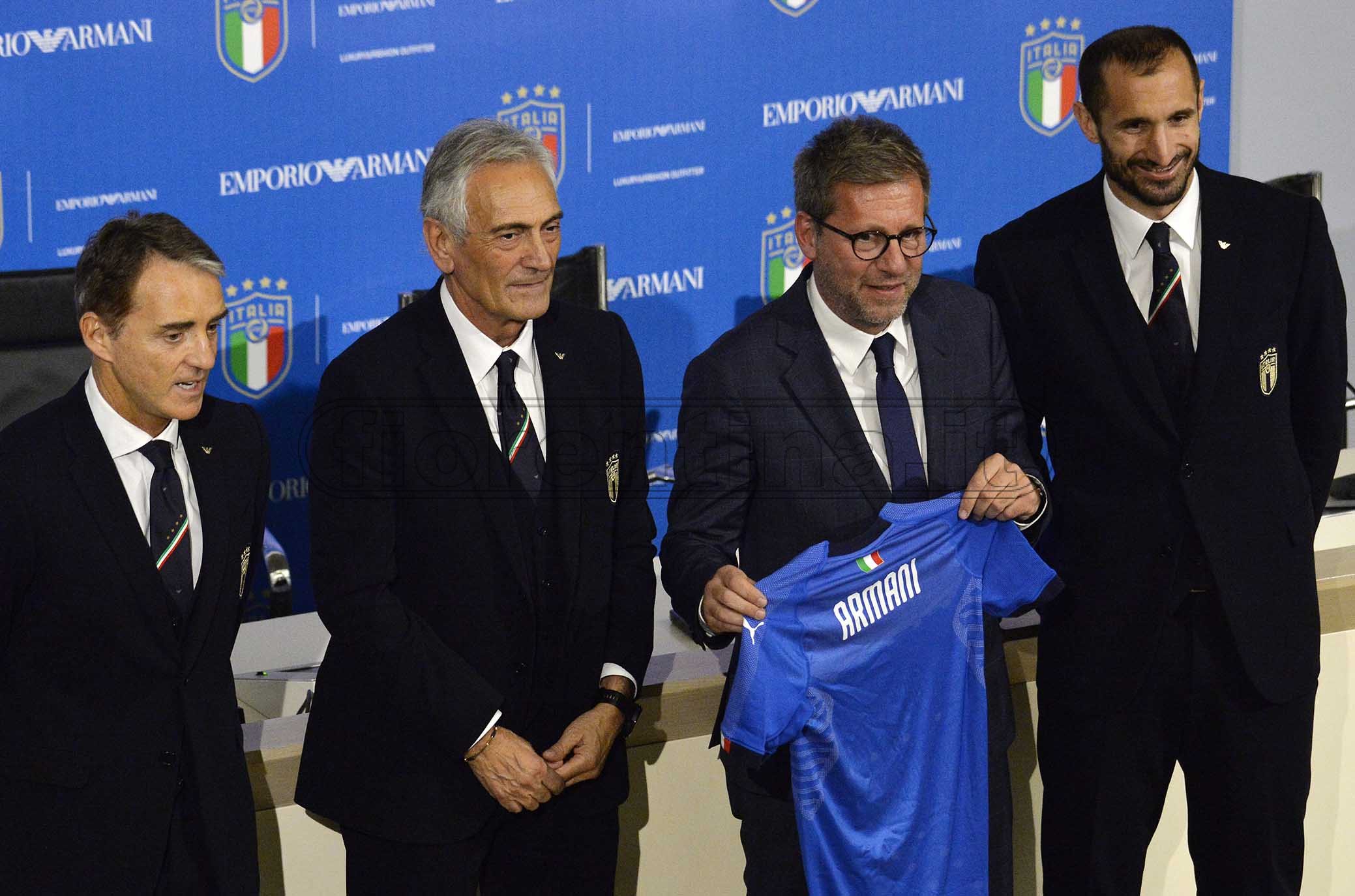 COVERCIANO 18-03-2019 RITIRO DELLA NAZIONALE. ROBERTO MANCINI, GABRIELE GRAVINA, GIUSEPPE MARSOCCI VICE DIRETTORE DI ARMANI E GIORGIO CHIELLINI. GALASSI SILVANO/SILPRESS