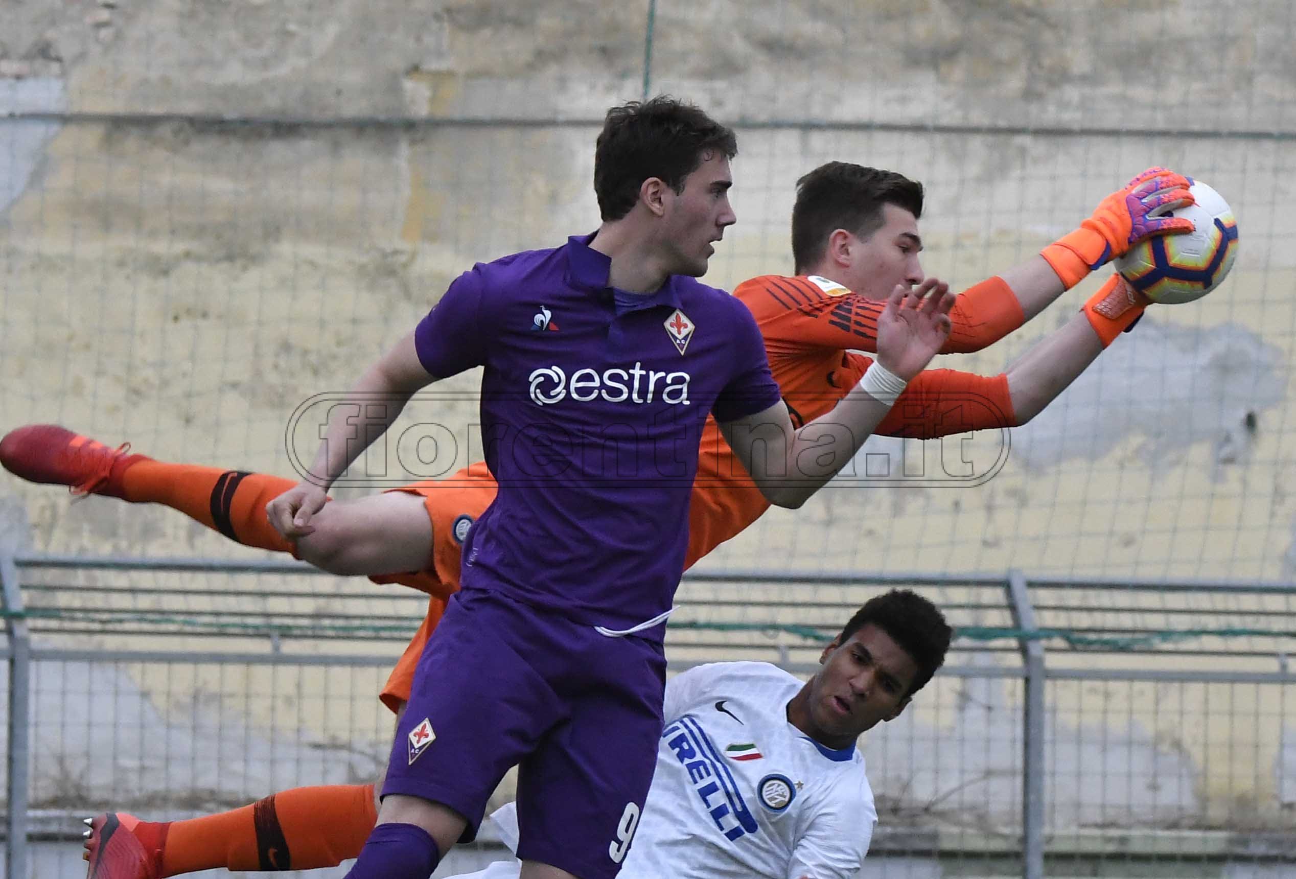 FIORENTINA PRIMAVERA-INTER 06-03-2019. TIM CUP 2018-2019. DEKIC ANTICIPA VLAHOVIC. GALASSI SILVANO/SILPRESS