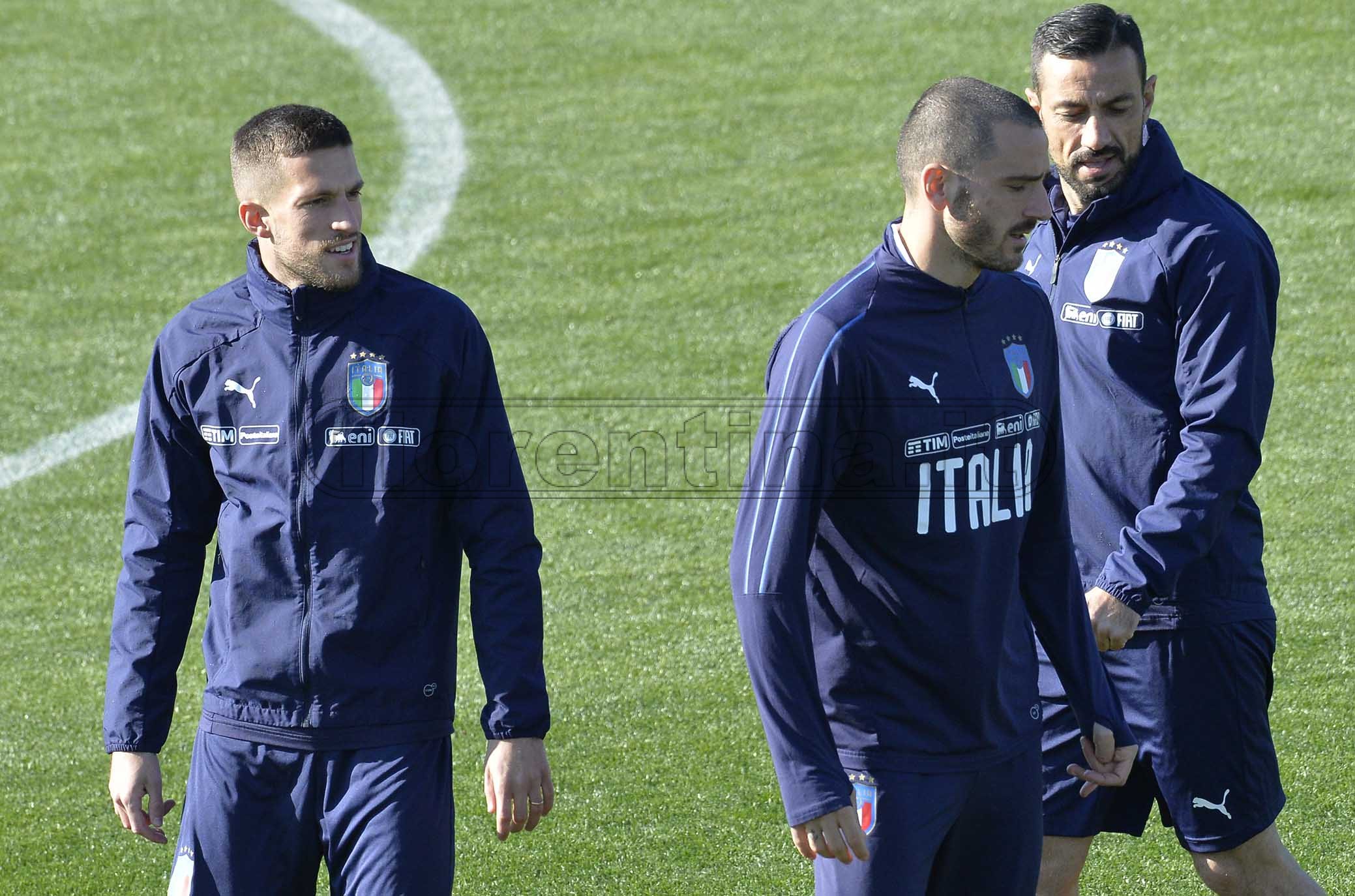 COVERCIANO 20-03-2019 RITIRO DELLA NAZIONALE. CRISTIANO BIRAGHI, LEONARDO BONUCCI E FABIO QUAGLIARELLA. GALASSI SILVANO/SILPRESS