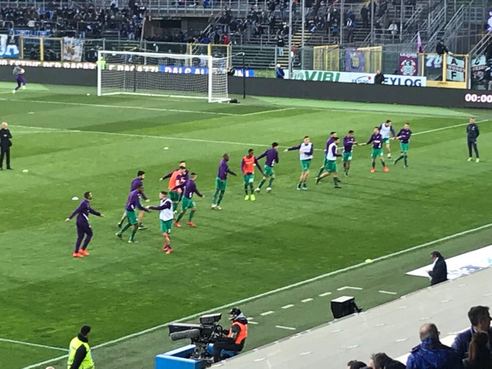 Da Bergamo: squadre in campo per il riscaldamento. Anche Cognigni con i viola (FOTO)