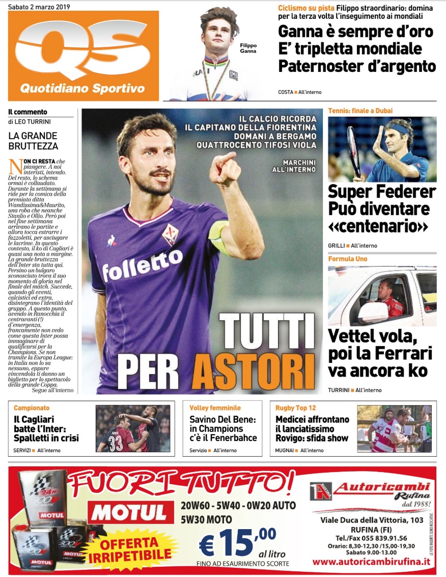 Quotidiani: la prima pagina di Qs, Stadio, Gazzetta, Corriere dello Sport, Tuttosport