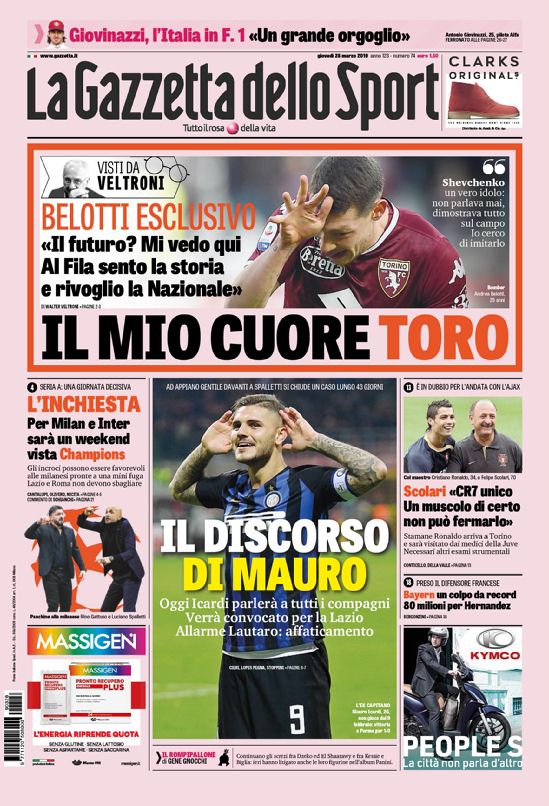 Quotidiani: la prima pagina di Qs, Stadio, Gazzetta, Corriere dello Sport, Tuttosport