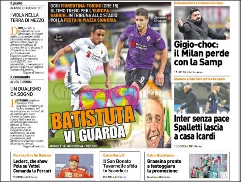 Quotidiani: la prima pagina di Qs, Stadio, Gazzetta, Corriere dello Sport, Tuttosport