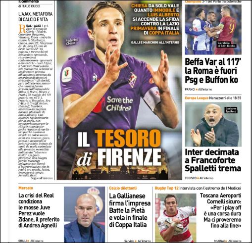 Quotidiani: la prima pagina di Qs, Stadio, Gazzetta, Corriere dello Sport, Tuttosport
