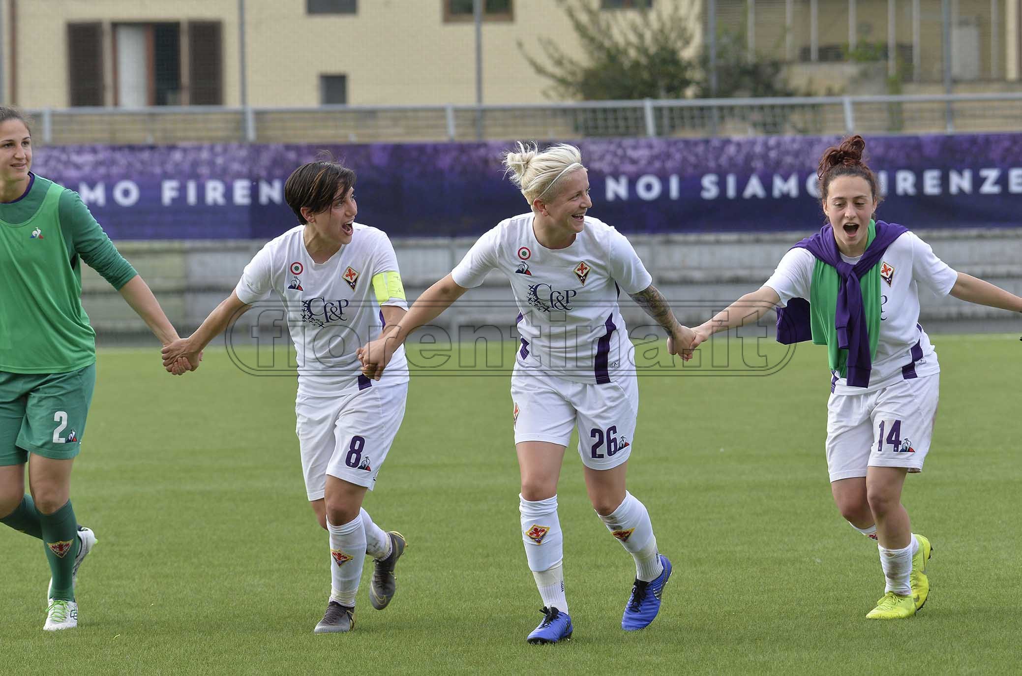 FIORENTINA WOMEN'S-ROMA 17-04-2019. ESULTANZA A FINE PARTITA DI CATENA,CLELLAND,PARISI E DURANTE. GALASSI SILVANO/SILPRESS