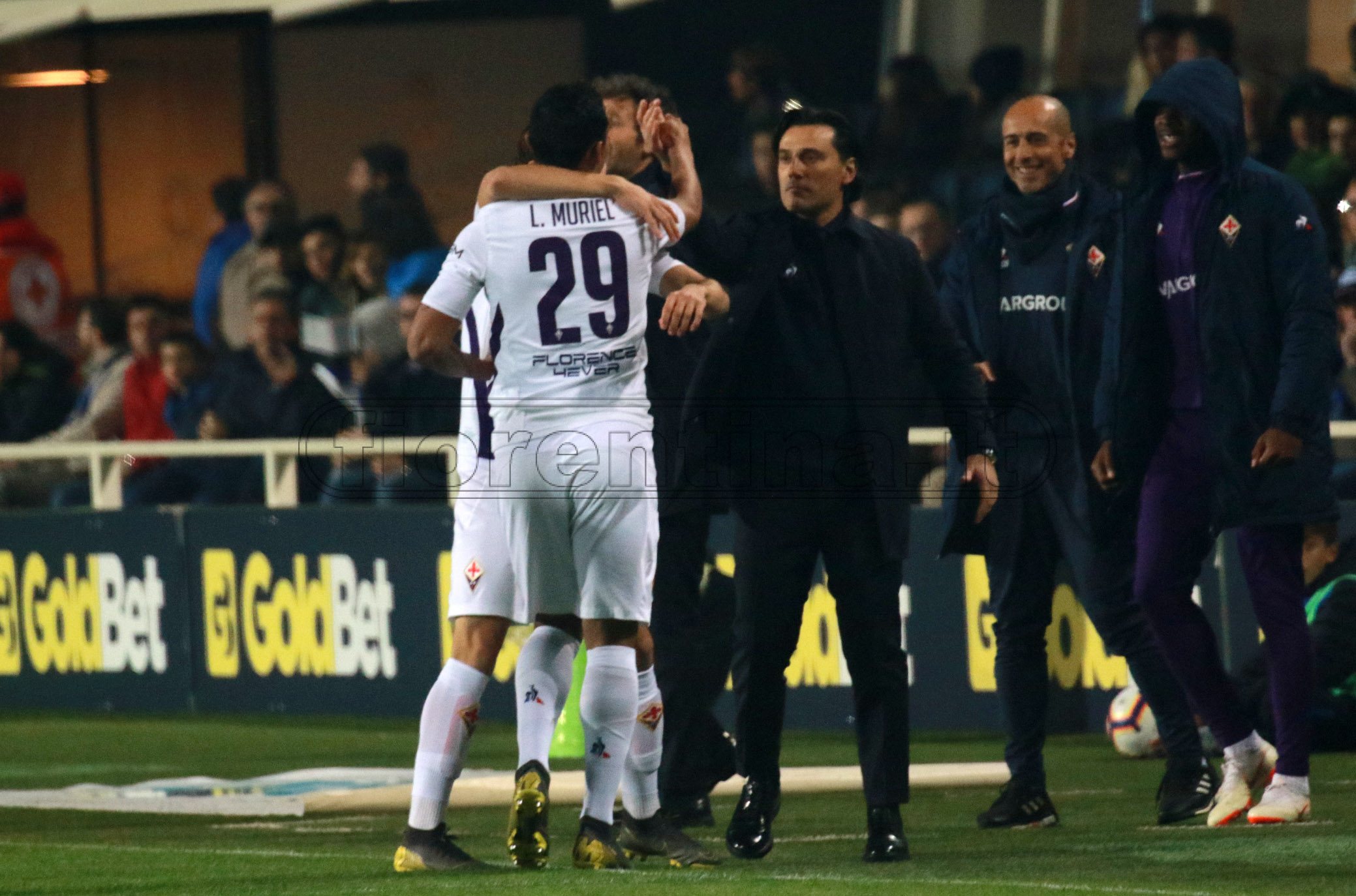 ATALANTA-FIORENTINA 25-04-2019 LUIS MURIE ABBRACCIA VINCENZO MONTELLA. GALASSI SILVANO/SILPRESS