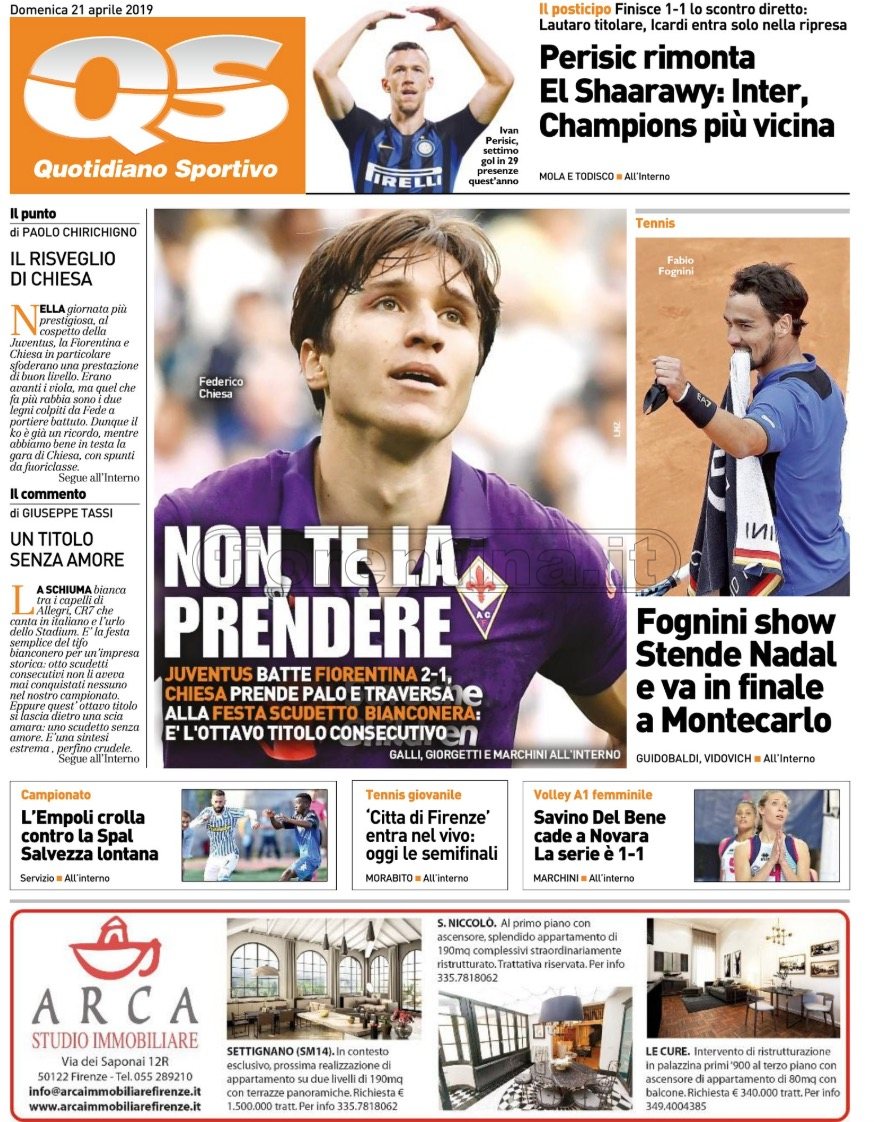 Quotidiani: la prima pagina di Qs, Stadio, Gazzetta, Corriere dello Sport, Tuttosport