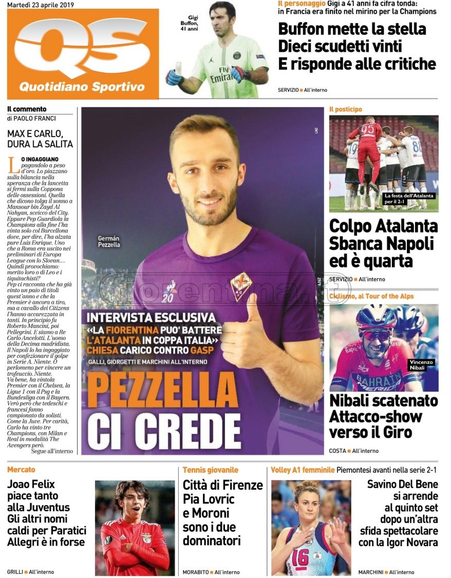 Quotidiani: la prima pagina di Qs, Stadio, Gazzetta, Corriere dello Sport, Tuttosport