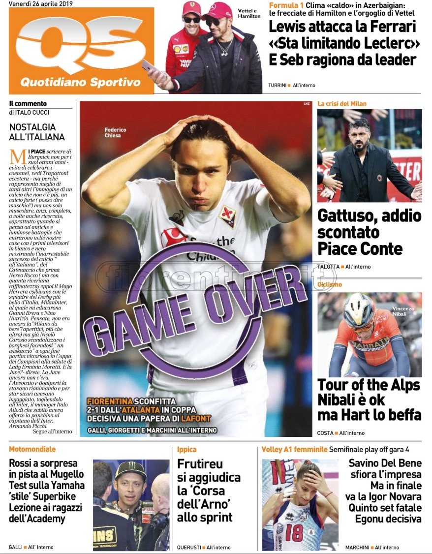Quotidiani: la prima pagina di Qs, Stadio, Gazzetta, Corriere dello Sport, Tuttosport