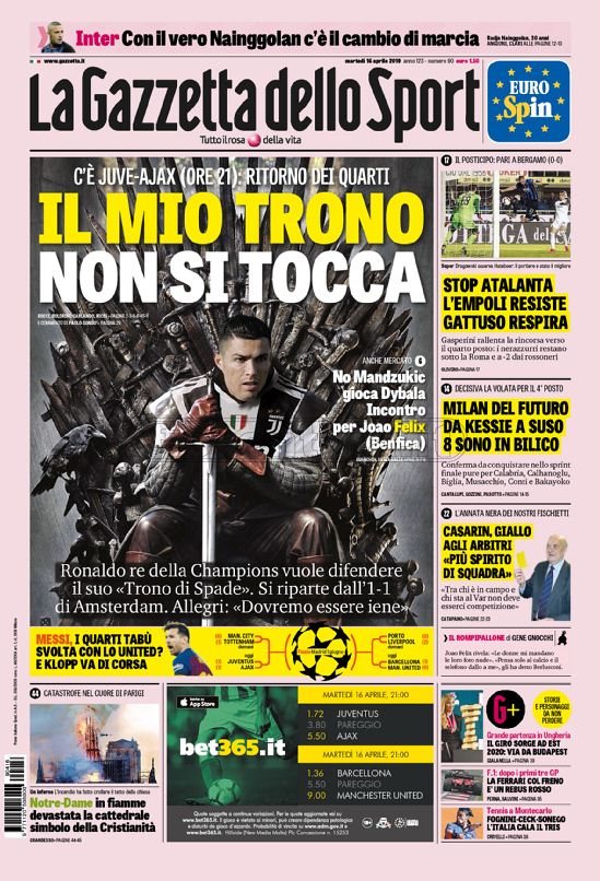 Quotidiani: la prima pagina di Qs, Stadio, Gazzetta, Corriere dello Sport, Tuttosport