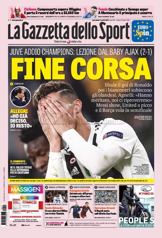 Quotidiani: la prima pagina di Qs, Stadio, Gazzetta, Corriere dello Sport, Tuttosport