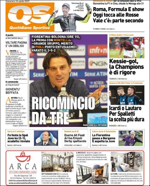 Quotidiani: la prima pagina di Qs, Stadio, Gazzetta, Corriere dello Sport, Tuttosport