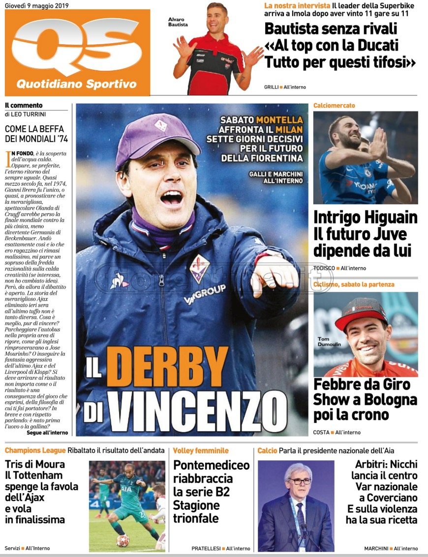 Quotidiani: la prima pagina di Qs, Stadio, Gazzetta, Corriere dello Sport, Tuttosport