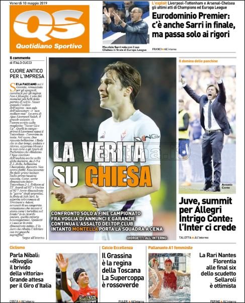 Quotidiani: la prima pagina di Qs, Stadio, Gazzetta, Corriere dello Sport, Tuttosport