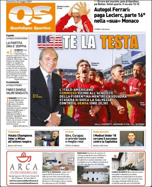 Quotidiani: la prima pagina di Qs, Stadio, Gazzetta, Corriere dello Sport, Tuttosport