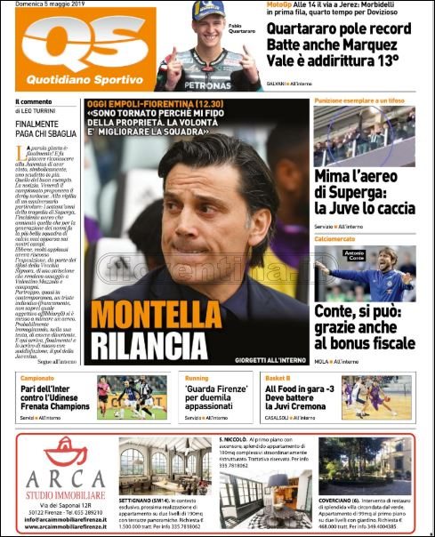 Quotidiani: la prima pagina di Qs, Stadio, Gazzetta, Corriere dello Sport, Tuttosport