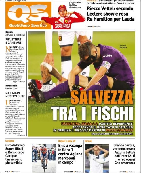 Quotidiani: la prima pagina di Qs, Stadio, Gazzetta, Corriere dello Sport, Tuttosport