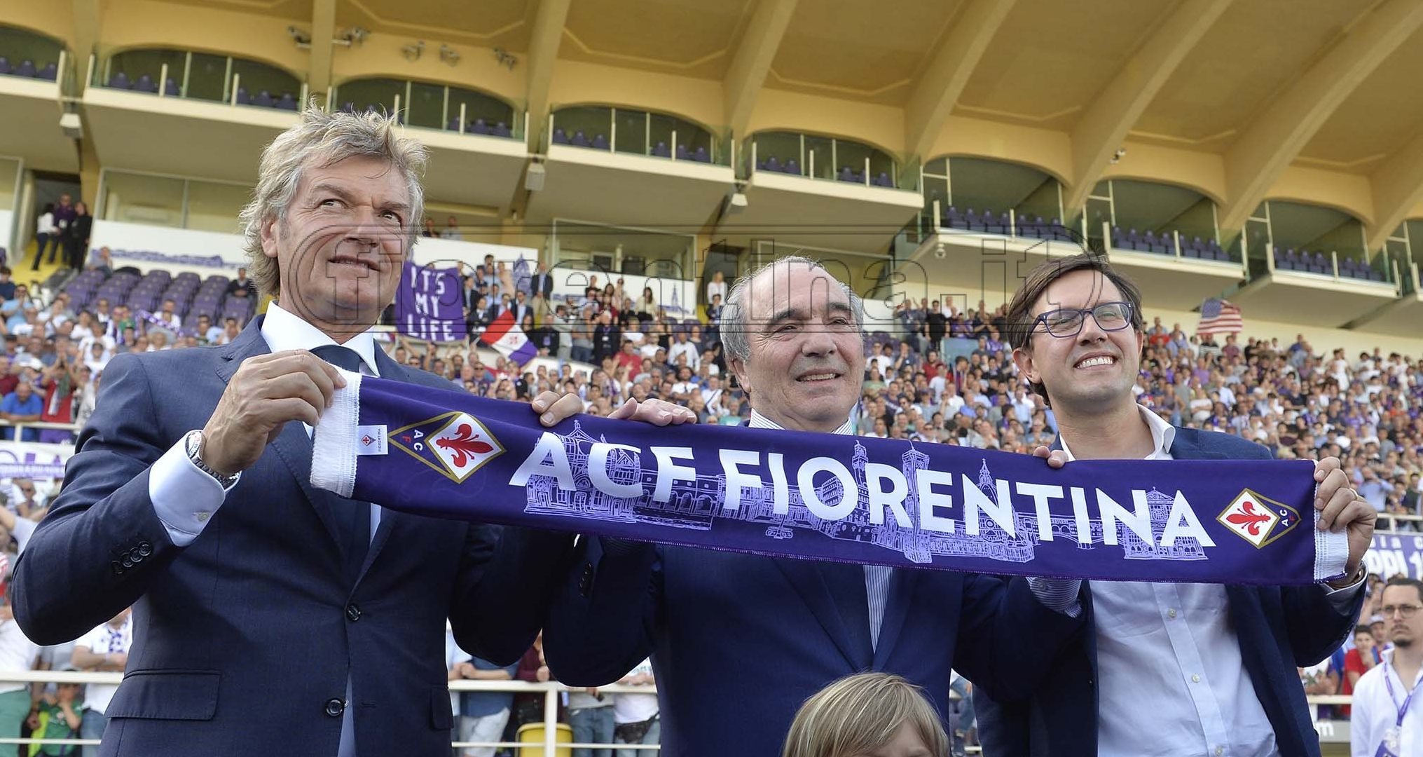 FIORENTINA 07-06-2019 PRESENTAZIONE DI ROCCO COMMISSO AL FRANCHI. GIANCARLO ANTOGNONI, ROCCO COMMISSO E DARIO NARDELLA. GALASSI SILVANO/SILPRESS