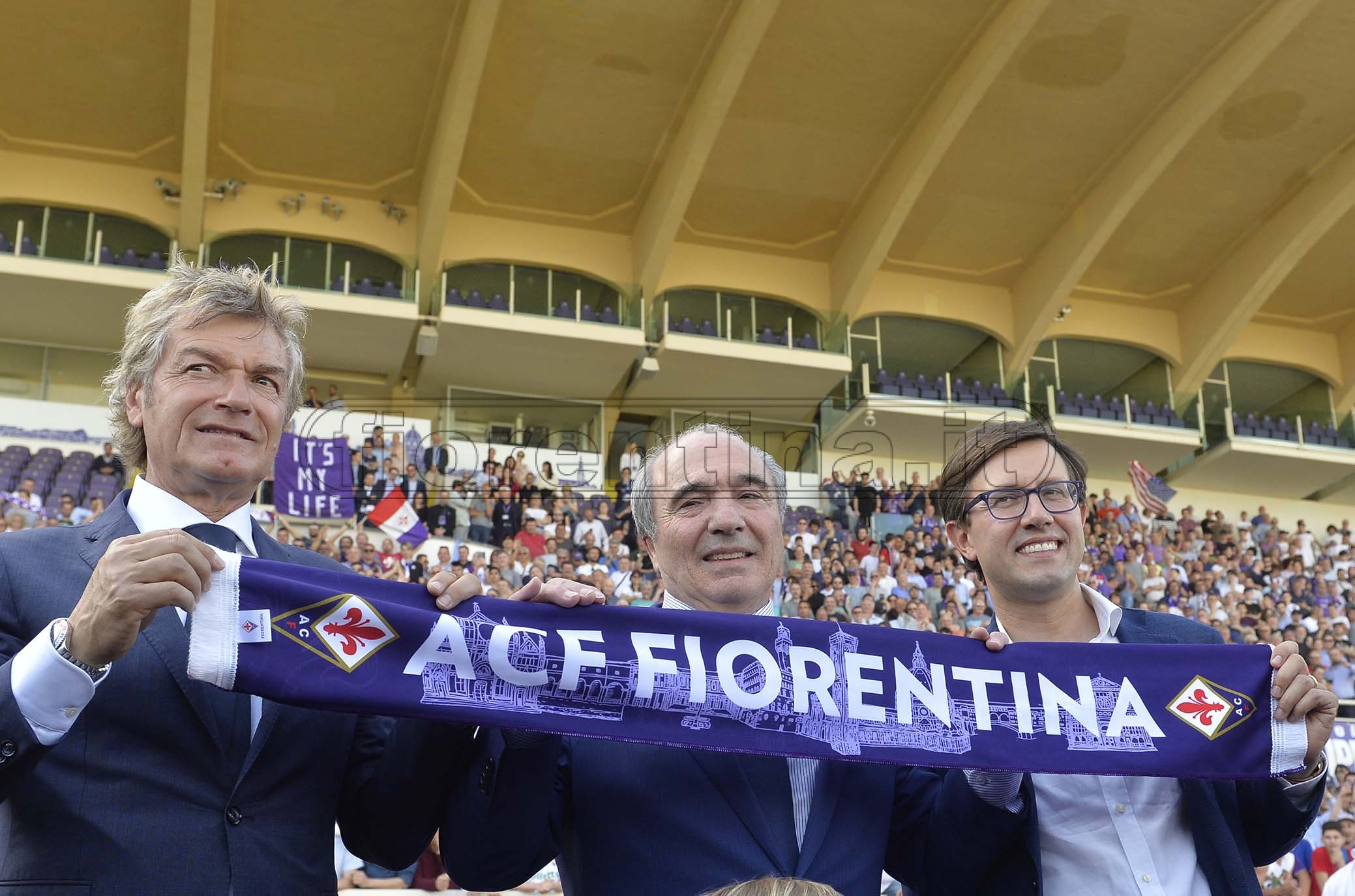 41FIORENTINA 07-06-2019 PRESENTAZIONE DI ROCCO COMMISSO AL FRANCHI. GIANCARLO ANTOGNONI, ROCCO COMMISSO E DARIO NARDELLA. GALASSI SILVANO/SILPRESS