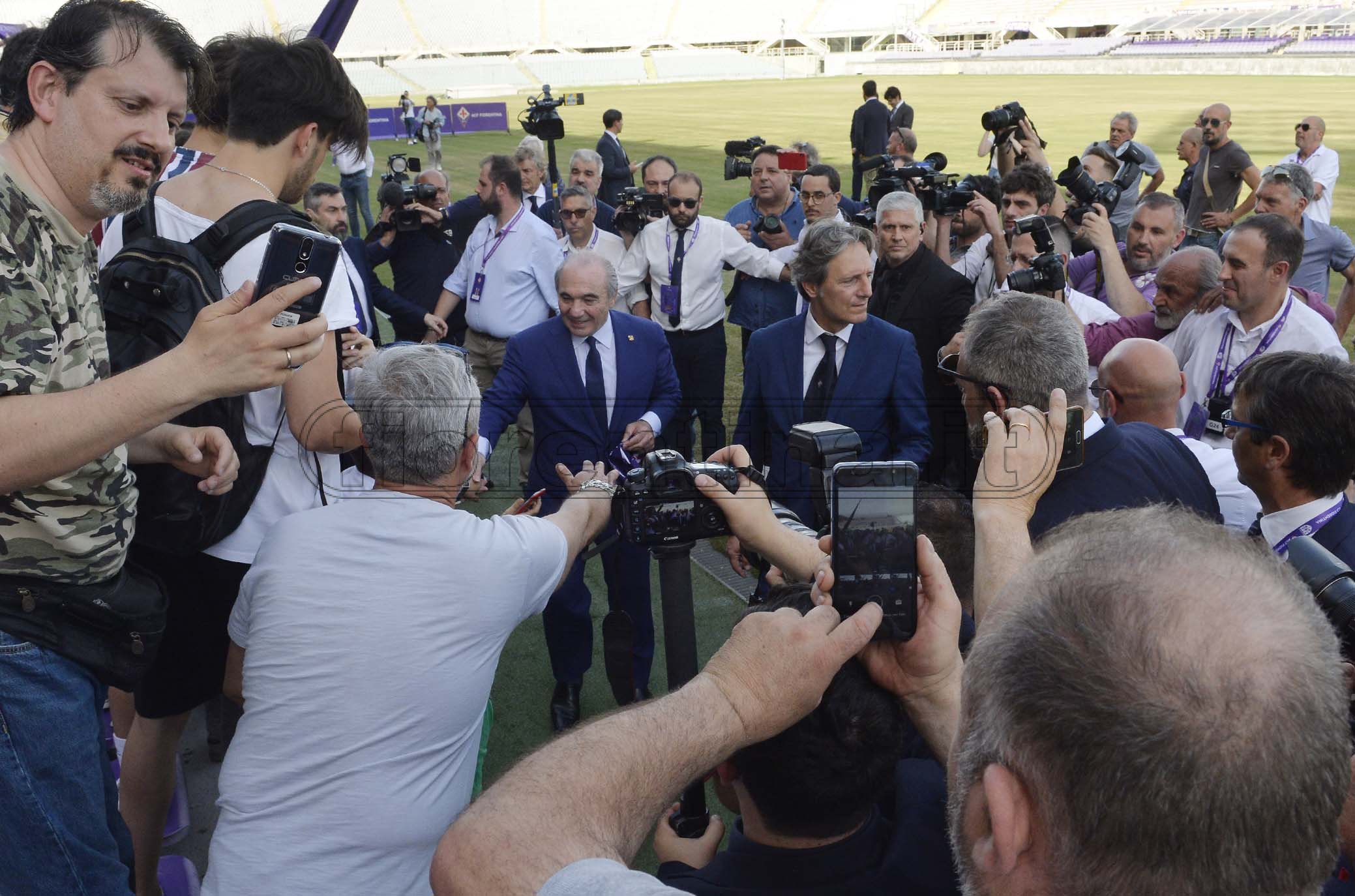 FIORENTINA 07-06-2019 PRESENTAZIONE DI ROCCO COMMISSO AL FRANCHI. GIANCARLO ANTOGNONI, ROCCO COMMISSO E DARIO NARDELLA. GALASSI SILVANO/SILPRESS