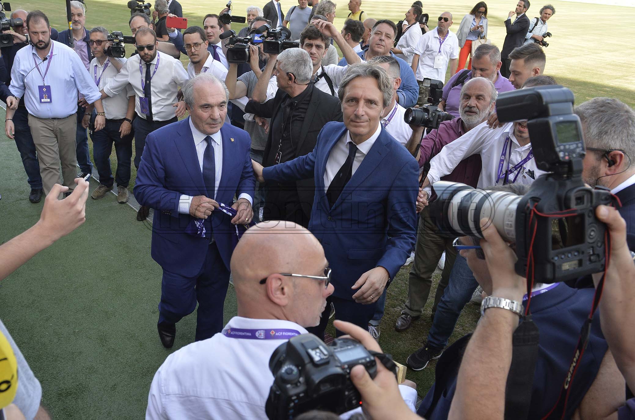 FIORENTINA 07-06-2019 PRESENTAZIONE DI ROCCO COMMISSO AL FRANCHI. GIANCARLO ANTOGNONI, ROCCO COMMISSO E DARIO NARDELLA E FERRARI. GALASSI SILVANO/SILPRESS